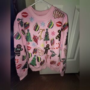 Queen Of Sparkles Festive Pink Holiday Sweatshirt Size Small